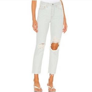 GRLFRND Button Fly Super High Rise Straight Leg Mica Crop Jeans In Romeo 28 NWT!